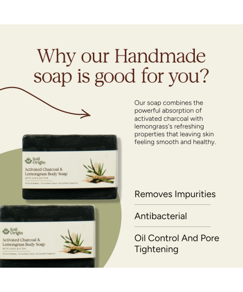Soil Origin: Activated Charcoal & Lemongrass Body Soap   100gm
