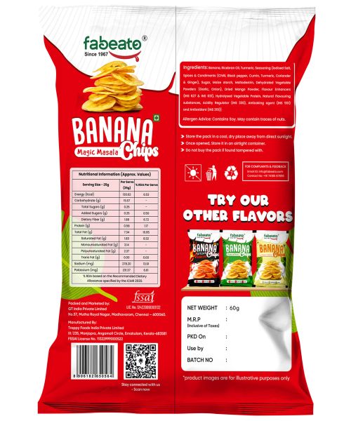 Fabeato: Banana Chips Magic Masala Flavor No Palm Oil, No MSG, 70gm  Pack of 3