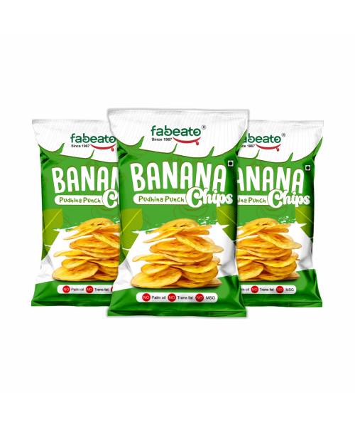 Fabeato: Banana Chips Pudhina Punch Flavor No Palm Oil, No MSG, 70gm  Pack of 3