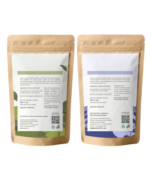 Ecotyl: Hair Colour Combo - Henna Powder and Indigo Powder | Natural Hair Dye | 100gm Each