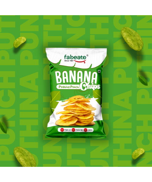 Fabeato: Banana Chips Pudhina Punch Flavor No Palm Oil, No MSG, 70gm  Pack of 3