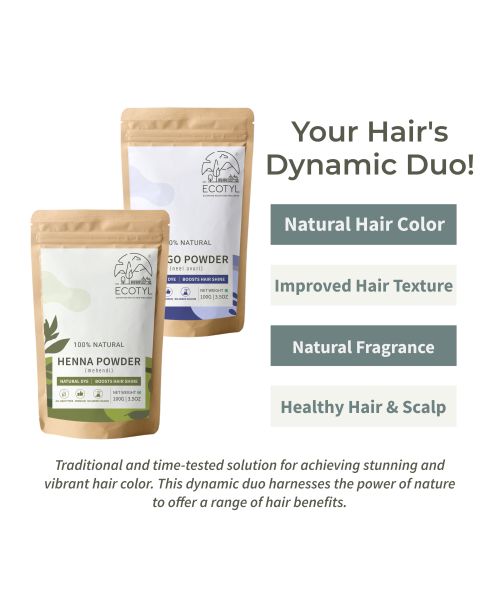 Ecotyl: Hair Colour Combo - Henna Powder and Indigo Powder | Natural Hair Dye | 100gm Each
