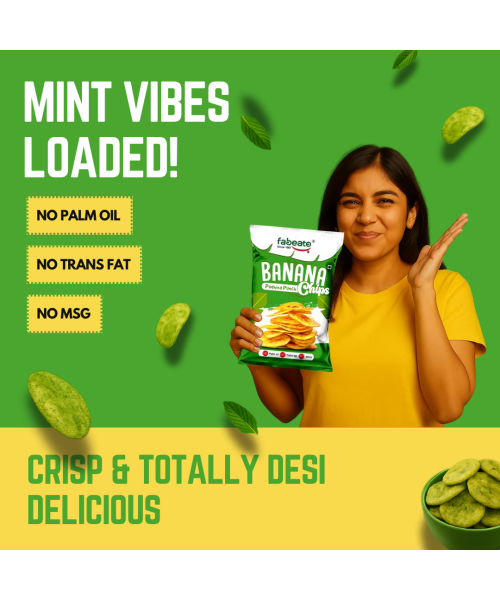 Fabeato: Banana Chips Pudhina Punch Flavor No Palm Oil, No MSG, 70gm  Pack of 3