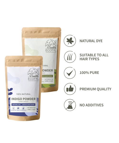 Ecotyl: Hair Colour Combo - Henna Powder and Indigo Powder | Natural Hair Dye | 100gm Each
