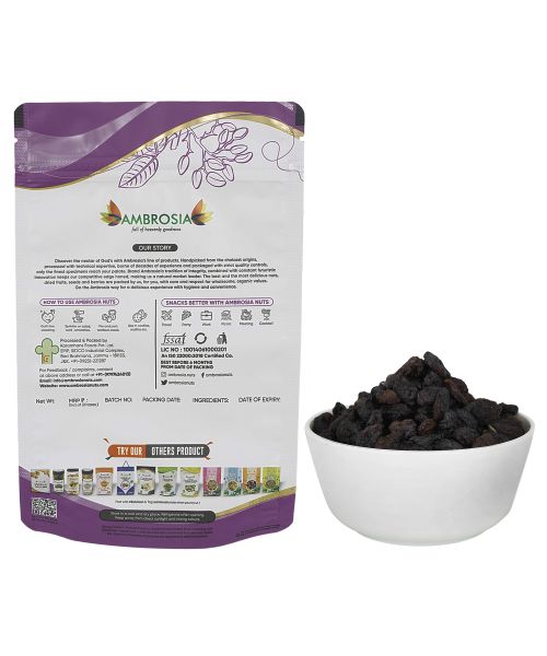 Ambrosia: Dried Black Seedless Raisins, Farm Fresh, Gluten Free   250gm