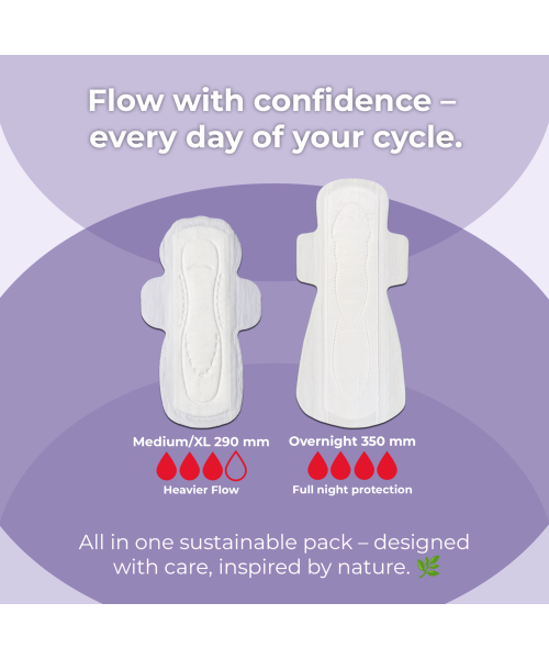 Saathi: Compostable Bamboo Pads - Gentle on Skin   Pack of 12 X 1 - 12 Pads (6 XL + 6 ON)