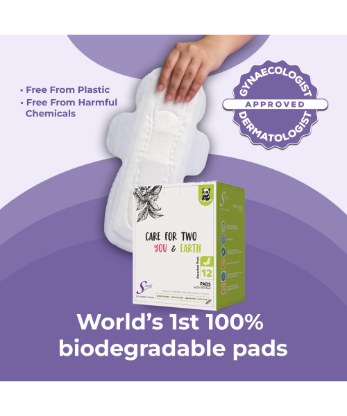 Saathi: Compostable Bamboo Pads - Gentle on Skin   Pack of 12 X 1 - 12 Pads (6 XL + 6 ON)