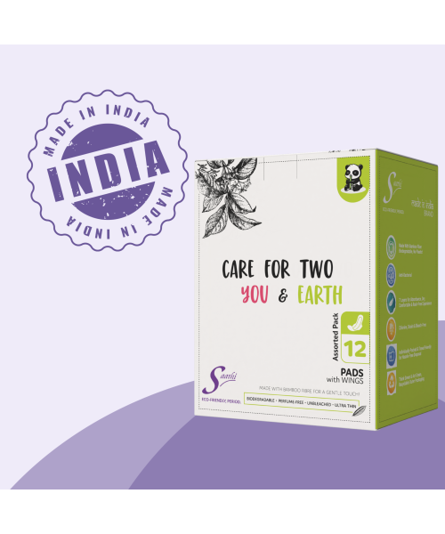 Saathi: Compostable Bamboo Pads - Gentle on Skin   Pack of 12 X 1 - 12 Pads (6 XL + 6 ON)