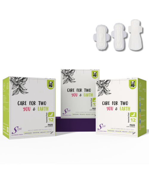 Saathi: Bamboo Sanitary Pads - Compostable | All-Day Protection   Pack of 12 X 3 - 36 Pads (12 Reg + 12 XL + 12 ON)