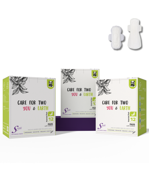 Saathi: Bamboo Sanitary Pads - Compostable | All-Day Protection  Pack of 12 X 3 - 36 Pads (18 Reg + 18 ON)