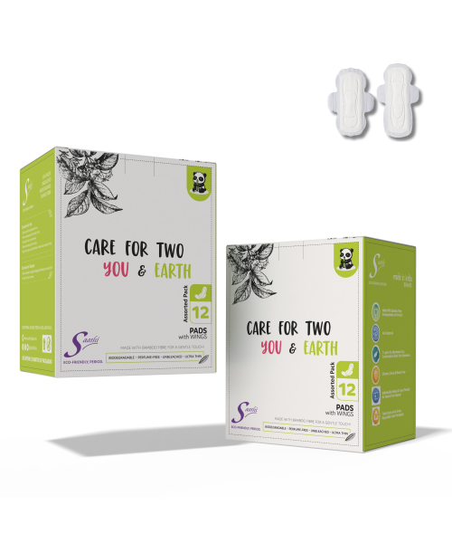 Saathi: Plant-Based Bamboo Pads - No Fragrance  Pack of 12 X 2 - 24 Pads (12 Reg + 12 XL)
