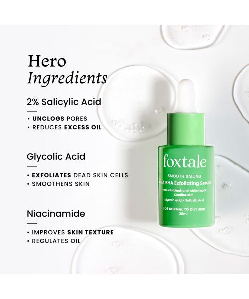Foxtale: AHA BHA Exfoliating Serum Glycolic Acid + Salicylic Acid Niacinamide   30ml