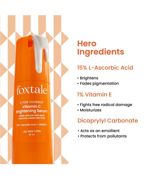 Foxtale: Brightening Vitamin C Face Serum With L-Ascorbic Acid And Vitamin E For Glowing Skin   30ml