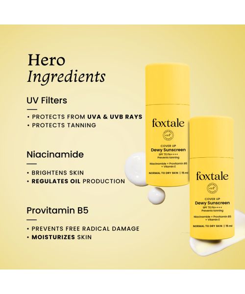 Foxtale: Dewy Sunscreen SPF 70 PA++++ With Niacinamide + Provitamin B5 + Vitamin E   15ml