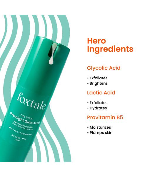 Foxtale: Overnight Glow Mask With 4% Glycolic Acid & 3% Lactic Acid    30ml