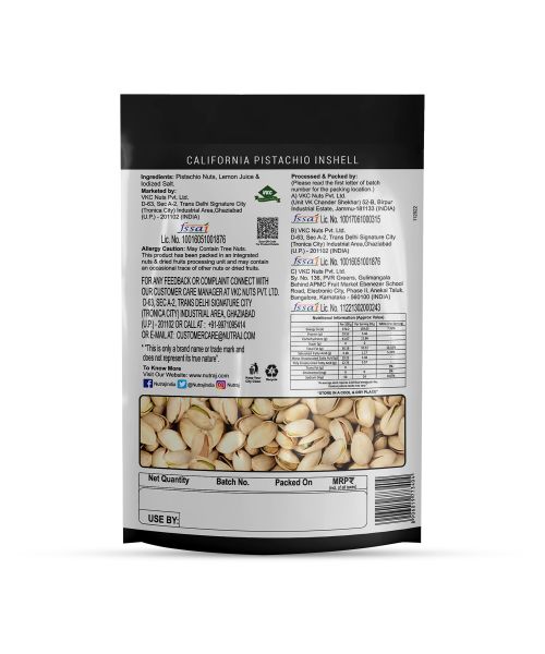 Nutraj: California Roasted & Salted Pistachios - Pack of 2 - 250gm each