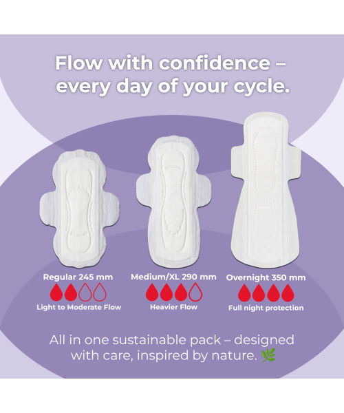 Saathi: Bamboo Sanitary Pads - Compostable | All-Day Protection  Pack of 12 X 3 - 36 Pads (9 Reg + 9 XL + 18 ON)