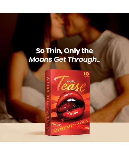Kindly Health: Tease Ultra Thin Strawberry flavour Condoms for Men, Pack of 10 