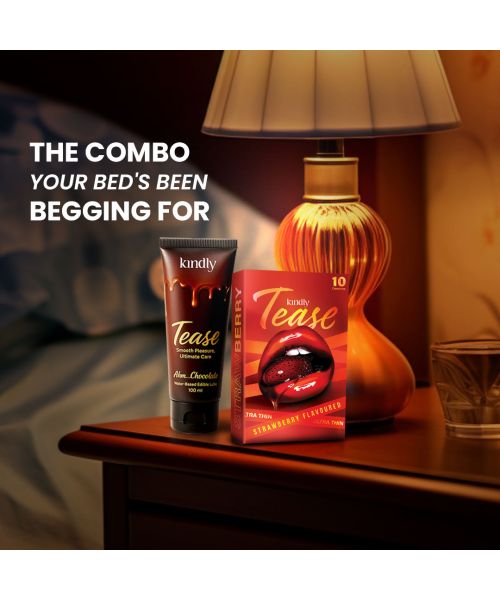 Kindly Health: Tease Ultra Thin Strawberry flavour Condoms for Men, Pack of 10 