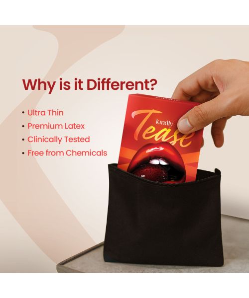 Kindly Health: Tease Ultra Thin Strawberry flavour Condoms for Men, Pack of 10 