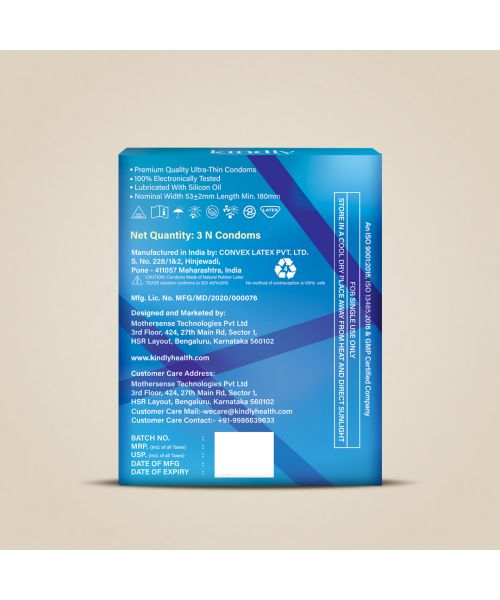 Kindly Health: Tease Ultra Thin Condoms for Men, Pack of 3 