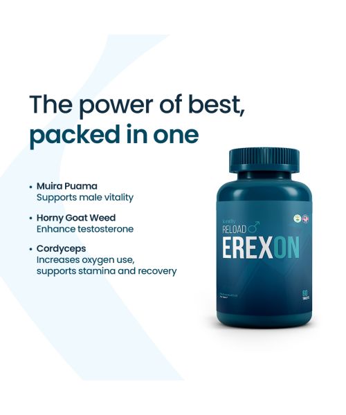 Kindly Health: Reload Erexon | Pack of 1 (60 Tablets) | With Horny Goat Weed, Muira Puama & Vitamin B12 
