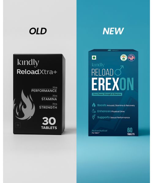 Kindly Health: Reload Erexon | Pack of 1 (60 Tablets) | With Horny Goat Weed, Muira Puama & Vitamin B12 