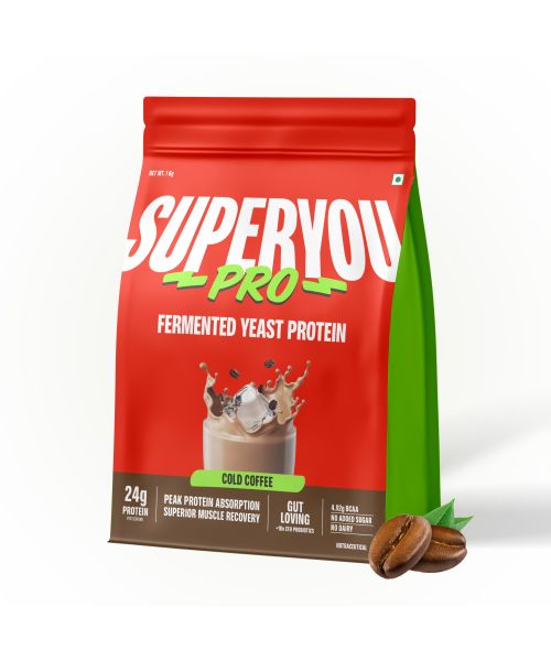 SuperYou: Pro Fermented Yeast Protein | 24g Protein| Coffee | Peak Absorption | Superior Muscle Recovery | Gut Friendly + 1Bn CFU Probiotics | PDCAAS of 1 - 1kg