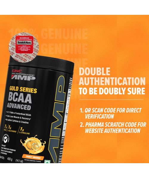 GNC: AMP Gold Series BCAA Advanced | Fastest Muscle Recovery | Tangy Orange | 400gm