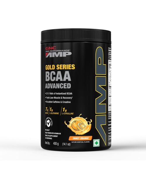 GNC: AMP Gold Series BCAA Advanced | Fastest Muscle Recovery | Tangy Orange | 400gm