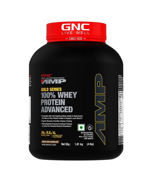 GNC: AMP Gold Series 100% Whey Protein Advanced  | 24gm Protein | 5.5gm BCAA | 4gm Glutamine | Double Rich Chocolate | 4 lbs