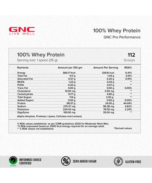 GNC: Pro Performance 100% Whey Protein Powder | Boosts Strength & Endurance  | 24gm Protein | 5.5gm BCAA | Chocolate Supreme | 4Kg