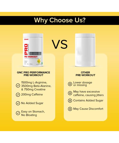 GNC: Pro Performance Pre-Workout | Boosts Energy & Endurance |   1.5gm L-Arginine | 3.5gm Beta-Alanine | 0.2gm Caffeine |Lemon | 360gm