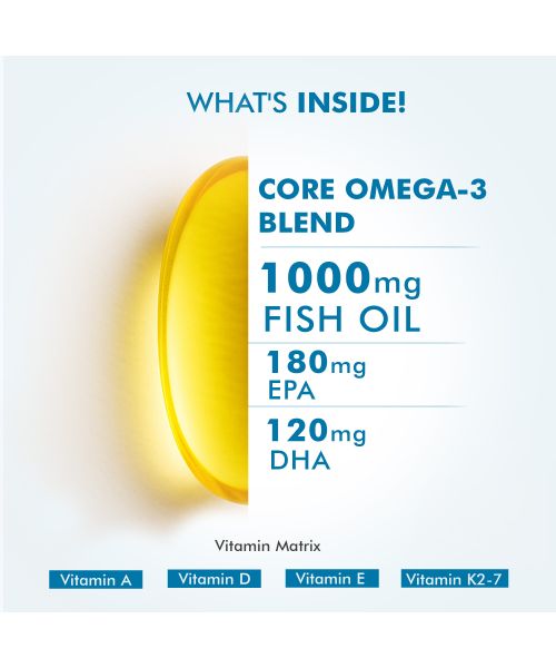 Dr. Morepen: Omega 3 Deep Sea Fish oil for Heart, Brain & Joints, 1000 mg Omega with 300 mg DHA with Vitamin A, D3, E & K27 | 60 Softgel Pack of 2