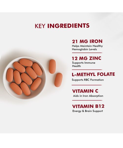 Dr. Morepen: Iron & Zinc Tablets - Immunity & Hemoglobin Booster - 60 Tablets
