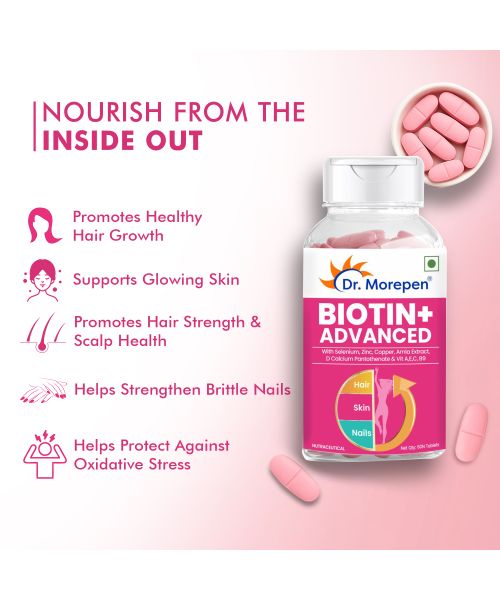 Dr. Morepen: Biotin+ Advanced| For Hair Growth, Skin & Nails | 60 Tablets