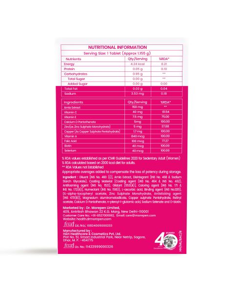 Dr. Morepen: Biotin+ Advanced| For Hair Growth, Skin & Nails | 60 Tablets