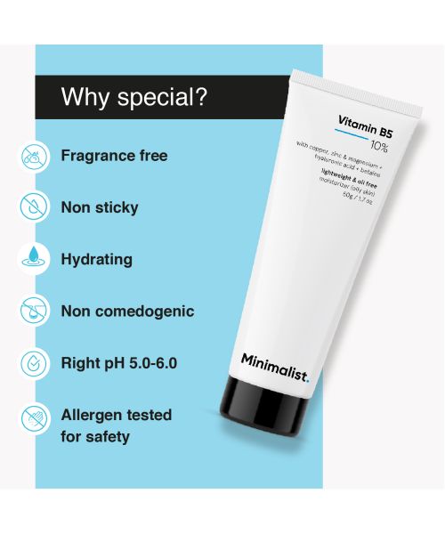 Minimalist: 10% Vitamin B5 Oil Free Moisturizer with Zinc, Copper, Magnesium & HA - 50g