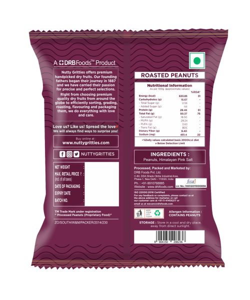 Nutty Gritties: Roasted Salted Peanuts with Himalayan Pink Salt- (Pack of 10 - 40g each ) - 400g