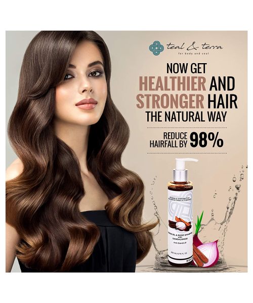 Teal and Terra: Onion Oil & Rose Shampoo With Sandalwood For Hair-Fall Control, Hair Regrowth & Dandruff Control - 200ml