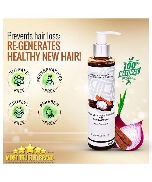 Teal and Terra: Onion Oil & Rose Shampoo With Sandalwood For Hair-Fall Control, Hair Regrowth & Dandruff Control - 200ml