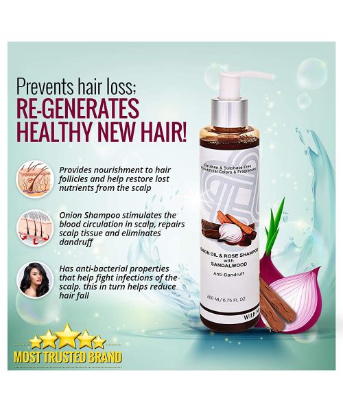 Teal and Terra: Onion Oil & Rose Shampoo With Sandalwood For Hair-Fall Control, Hair Regrowth & Dandruff Control - 200ml