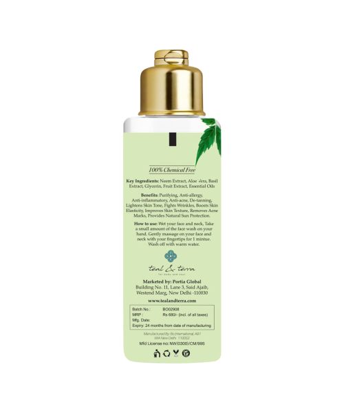 Teal and Terra: Neem Face Wash With Basil & Aloe Vera - 100ml