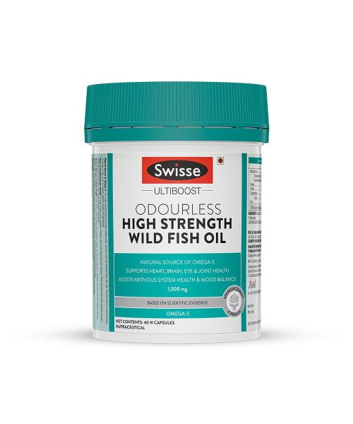 Swisse: Ultiboost odourless high strength wild fish oil with 1500 mg omega 3 for heart brain joints and eyes 40 capsules