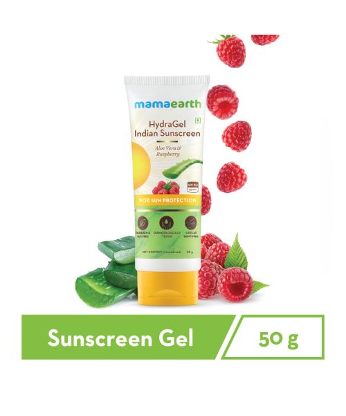 Mamaearth: HydraGel Indian Sunscreen with Aloe Vera and Raspberry for Sun Protection - 50g
