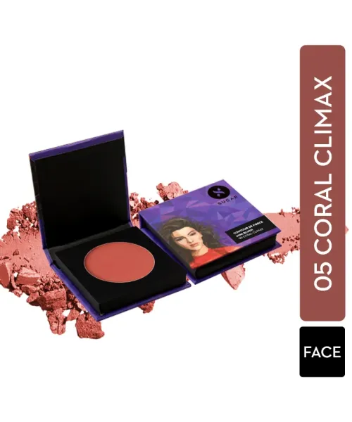 Sugar Cosmetics : Contour De Force - Mini Blush - 05 Coral Climax (Bright Coral Blush) - 12gm
