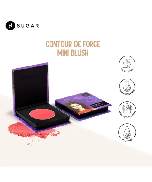 Sugar Cosmetics : Contour De Force - Mini Blush - 05 Coral Climax (Bright Coral Blush) - 12gm