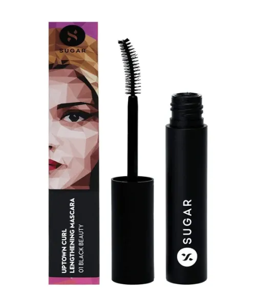 Sugar Cosmetics : Uptown Curl - Lengthening Mascara - 01 Black Beauty (Black Mascara) - 5gm
