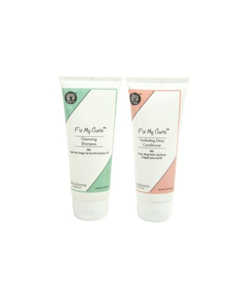 Fix My Curls : Cleansing Shampoo with Hydrating Deep Conditioner for Curly and Wavy Hair - 50 ml Each