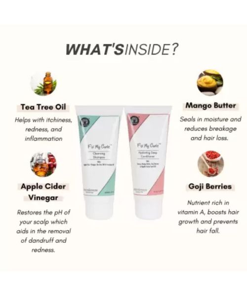 Fix My Curls : Cleansing Shampoo with Hydrating Deep Conditioner for Curly and Wavy Hair - 50 ml Each